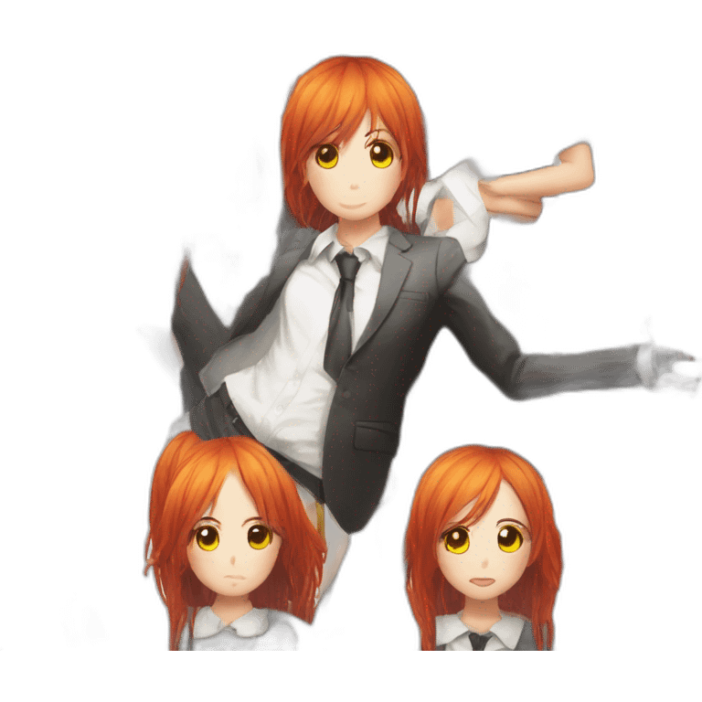 (gril) makima from the manga chainsawman with red hair fringe, yellow eyes with a circle inside and a white shirt and black tie emoji