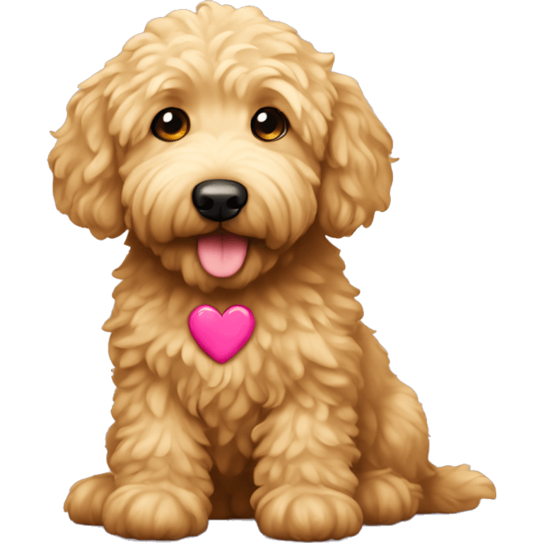 Golden doodle with a heart emoji