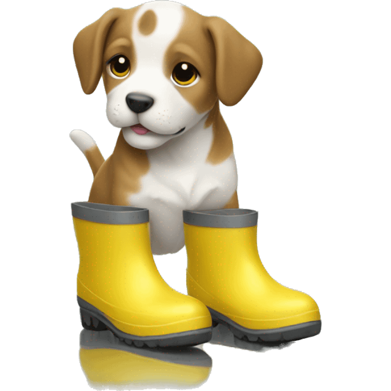 Puppy wearing yellow rain boots  emoji