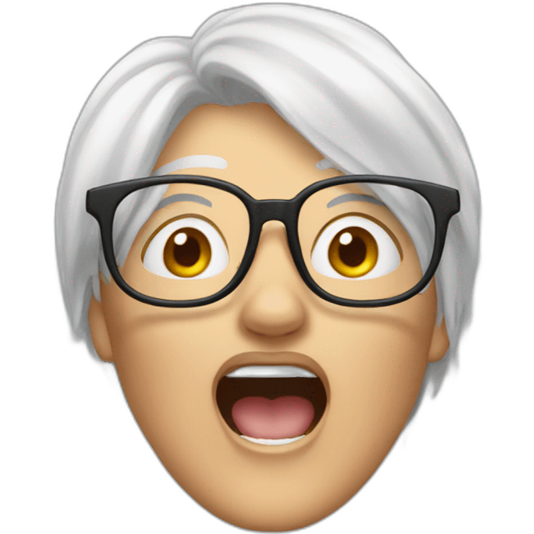 White haired Woman with glasses shouting emoji