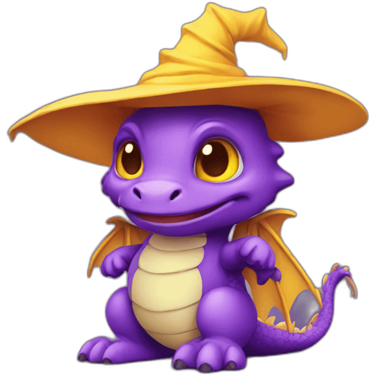 cute purple dragon with yellow eyes wearing wizard hat emoji