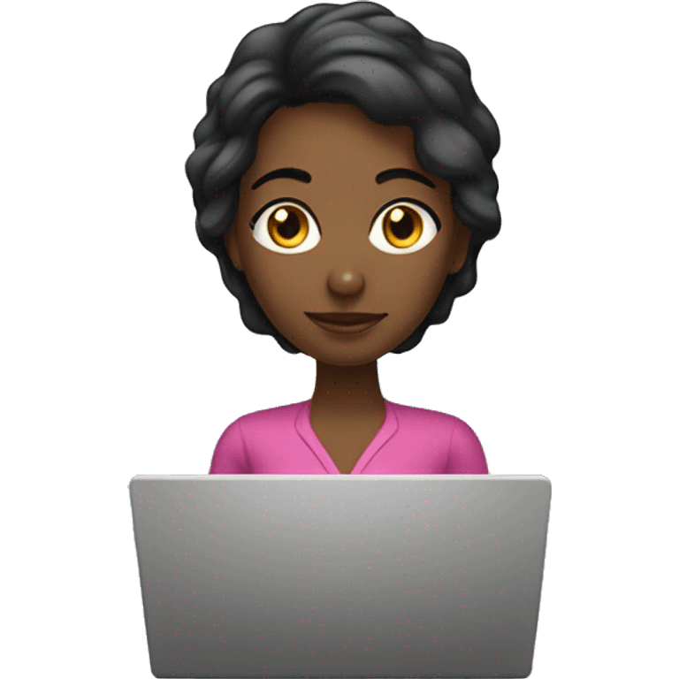 mujer pelo negro lacio con laptop emoji