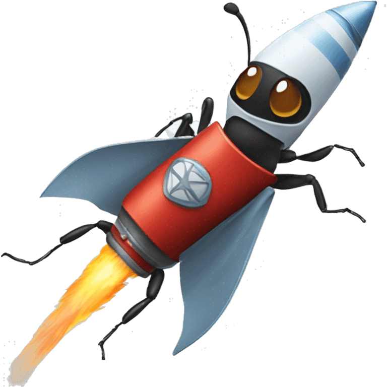 An ant flying a rocket ship emoji