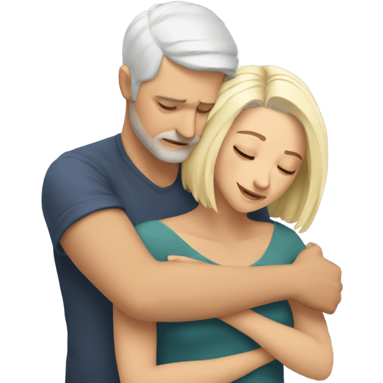 White man - short grey hair - no facial hair - hugs blonde girl with eyes closed  emoji