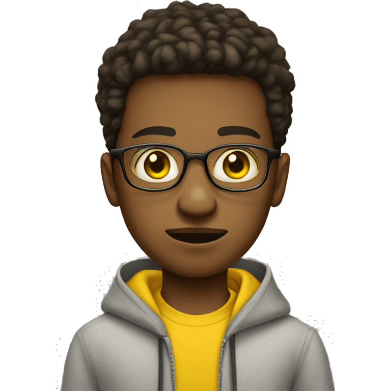 teen boy with short goatee, buss cut, big eyes, glasses and big nose with yellow hoodie emoji