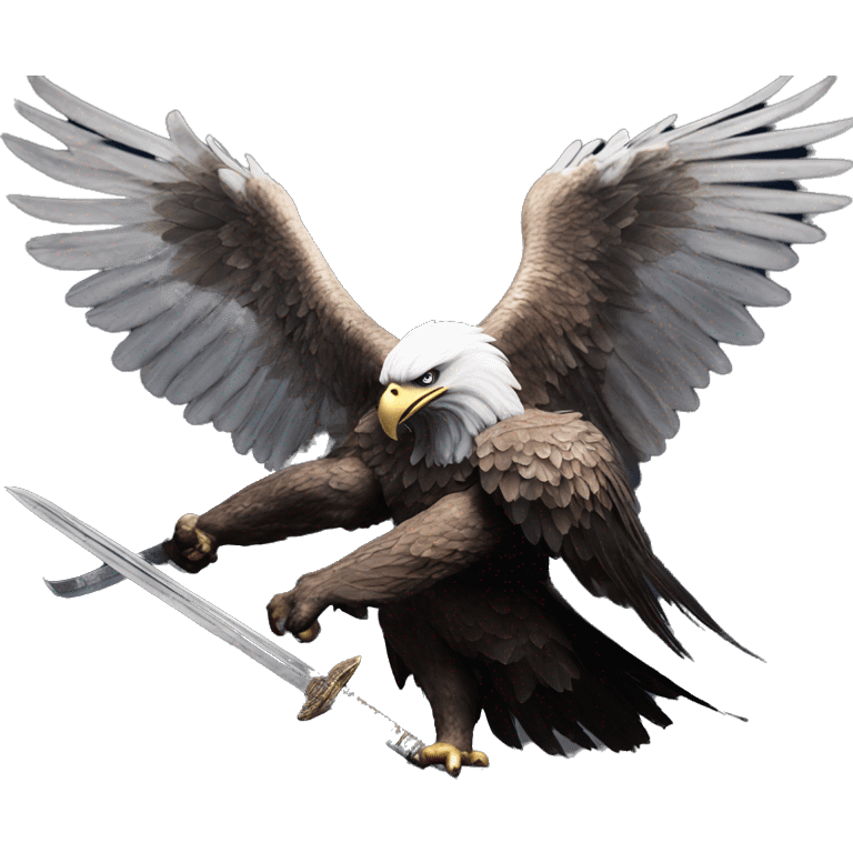 photo of a very muscular eagle holding a sword under the moonlight with the words bjk in the background emoji