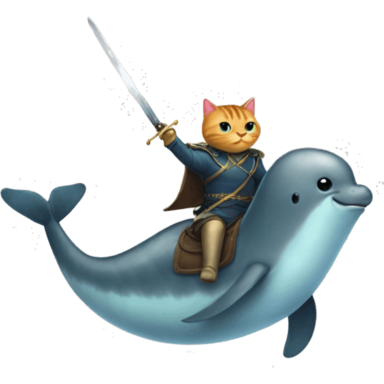 Narwhal riding a cat with a sword  emoji