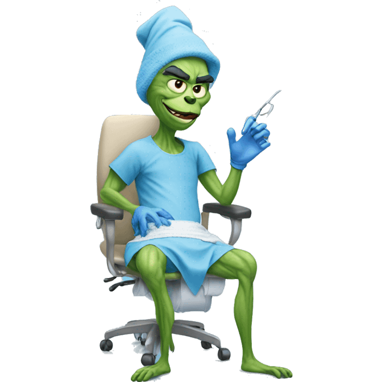 blue grinch doing knee surgery emoji