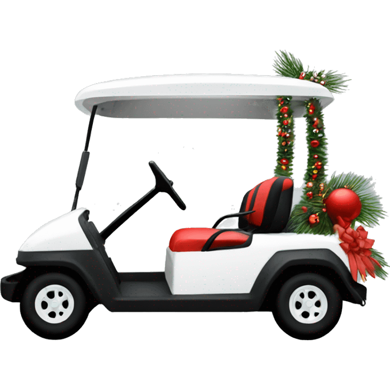 White 6 seat golf cart with holiday lights and Christmas decorations  emoji