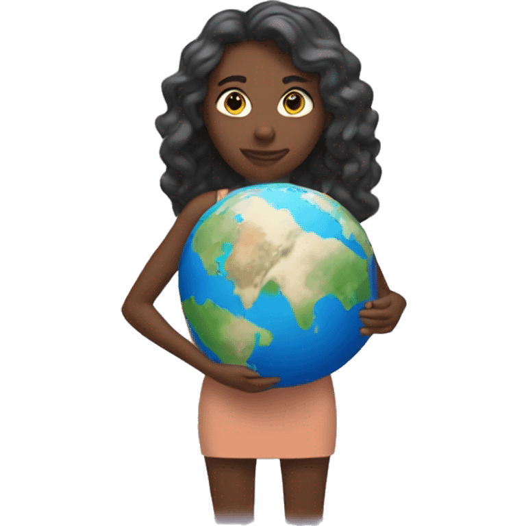 woman stands and holding planet earth in her hands emoji