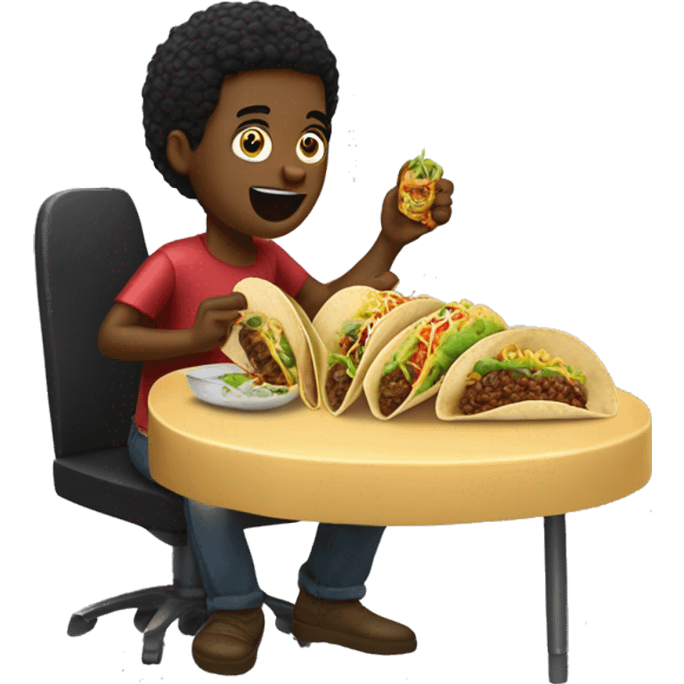 Rizada de tez negra comiendo tacos emoji