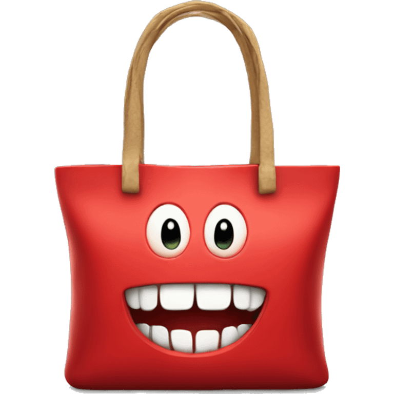 red shop bag whit a teeth  emoji