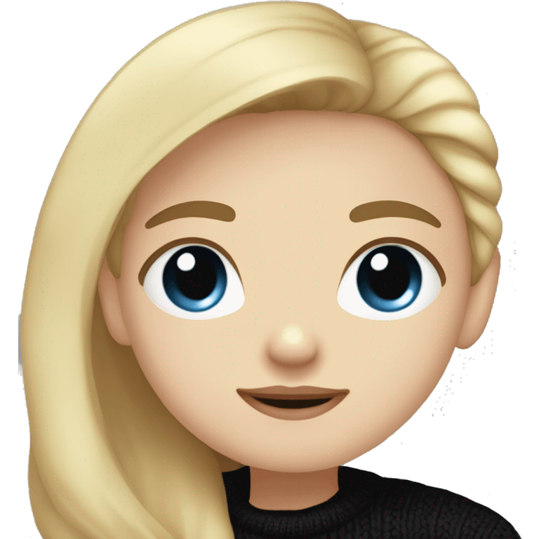 dark Blonde girl with blue eyes in black sweater and an east asian with light skin man with black hair and black eyes hugging emoji