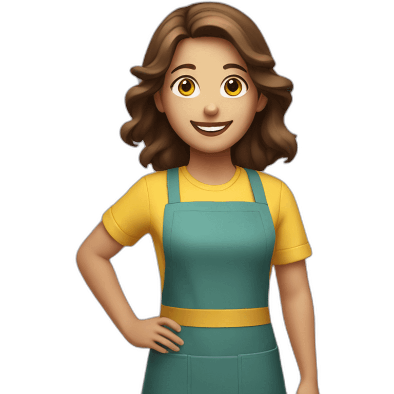 girl with brown hair, smiling, in a yellow apron emoji