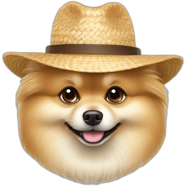 cream pomeranian wearing a straw hat emoji