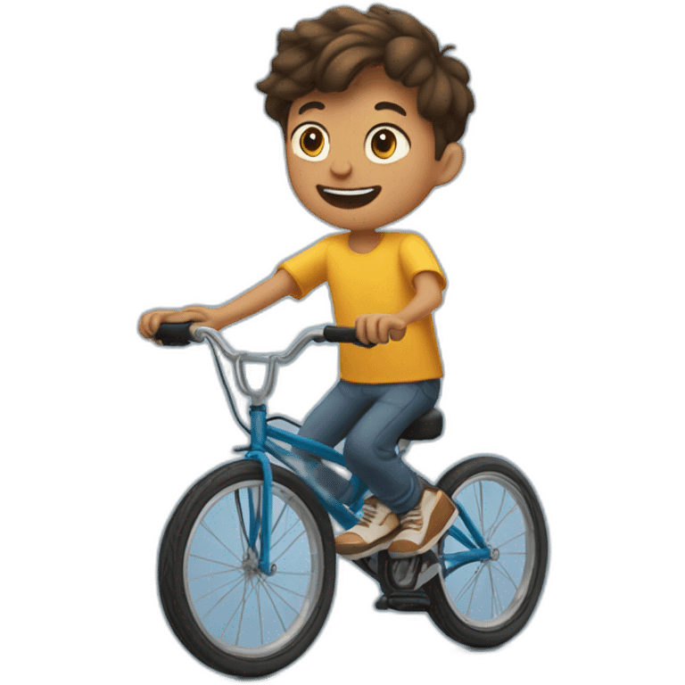 A ten-year-old boy juggles on a unicycle. emoji