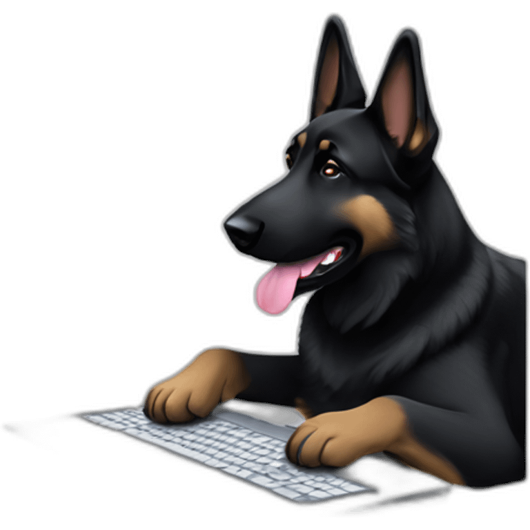 Black german shepherd working at the computer emoji