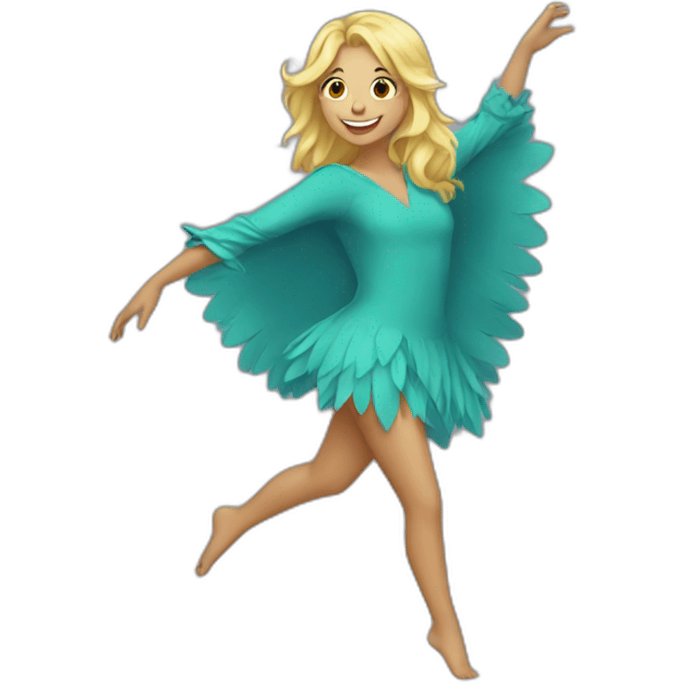 blonde girl dancing in a bird costume emoji