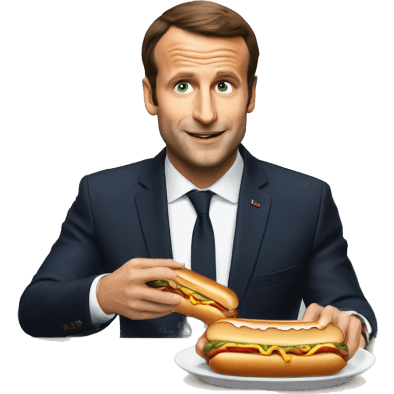 Macron qui mange un hot dog emoji