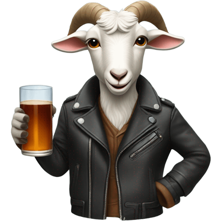 Goat wearing a leather jacket and sipping a glass of bourbon emoji