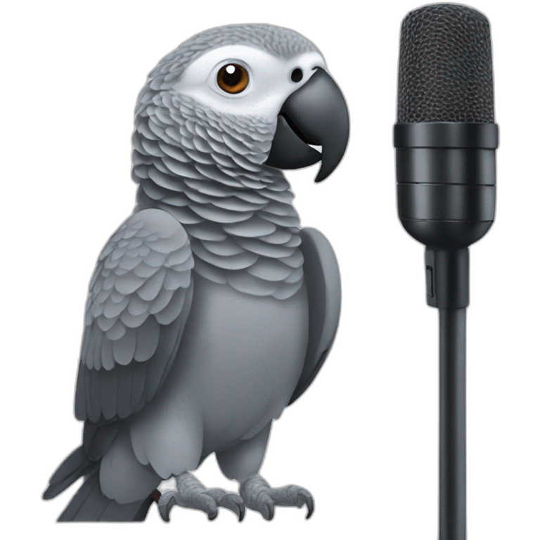 African grey parrot with microphone emoji