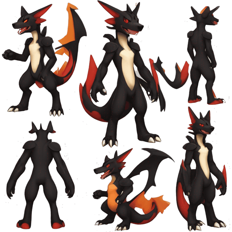 Black Cool Edgy Anthro Sergal-Houndoom-Charizard Fakémon  with White and Red Edgy markings emoji