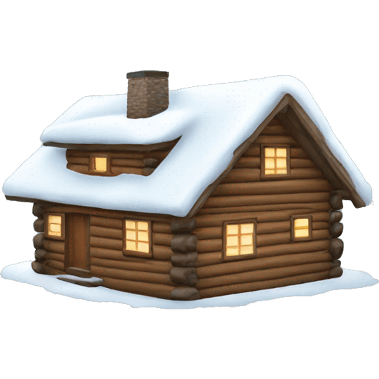 Winter log cabin with snow on the roof and a chimney emoji