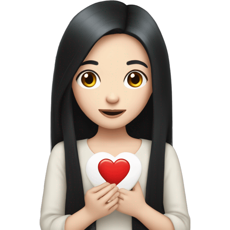 Pale girl with long black hair holding heart in her hands  emoji