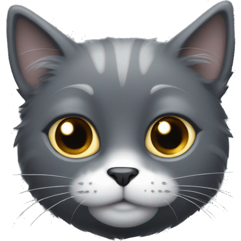 Fluffy dark grey cat with white spot on chest and white spot under chin and a grey nose  emoji