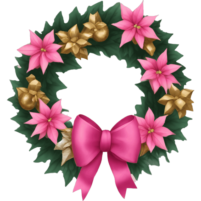 Christmas door wreath with pink poinsettias and gold accents  emoji