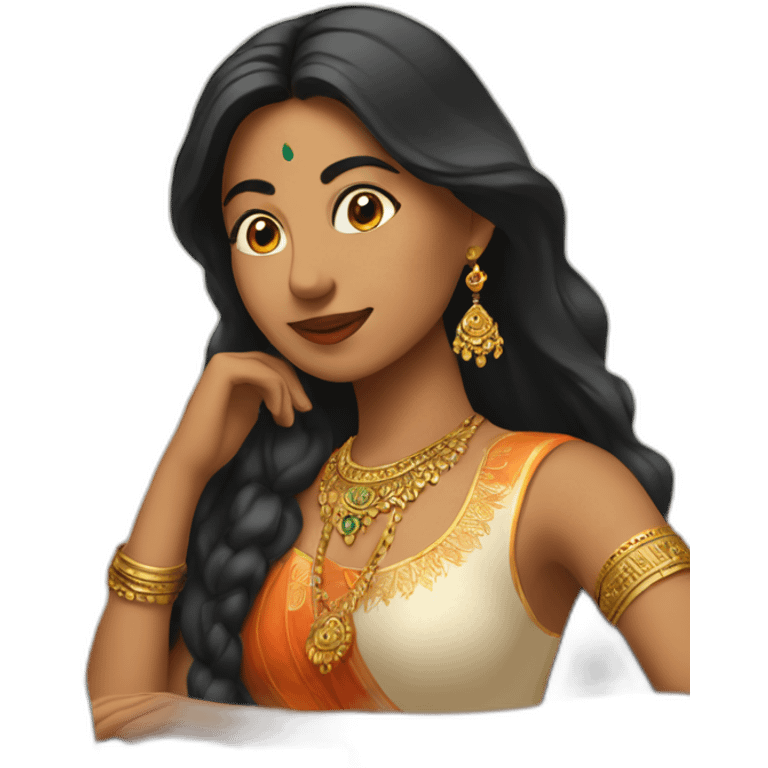 Beautiful Indian woman in front of laptop emoji