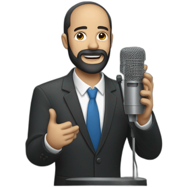 man with beard talking to a desk microphone emoji