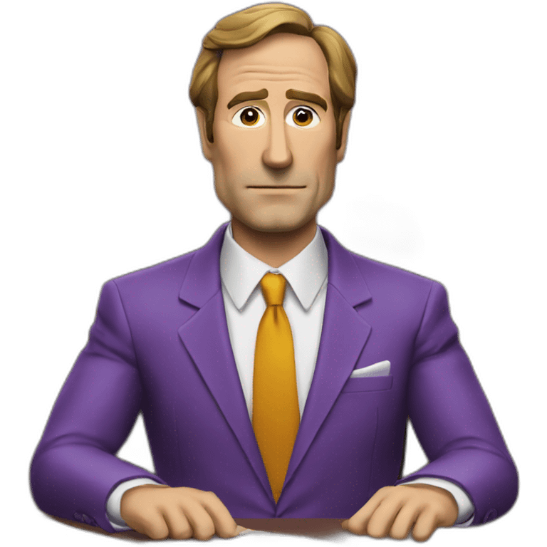 Saul Goodman sitting on his desk in a purple suit emoji