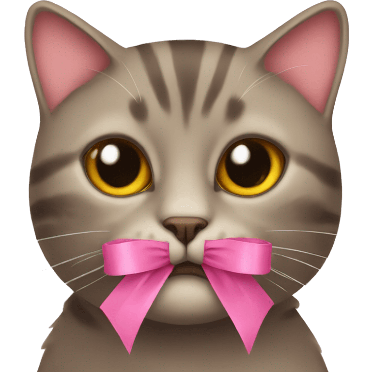 A cat wears pink ribbon emoji