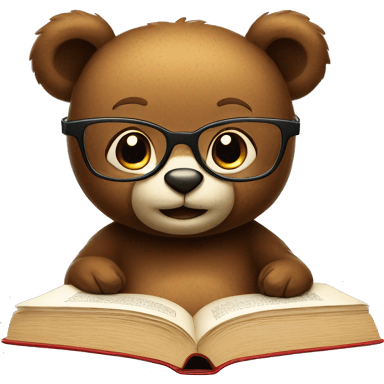 A cute bear that reada a book with glasses emoji