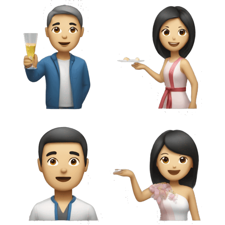 an Asian woman and a man who's throwing a party emoji