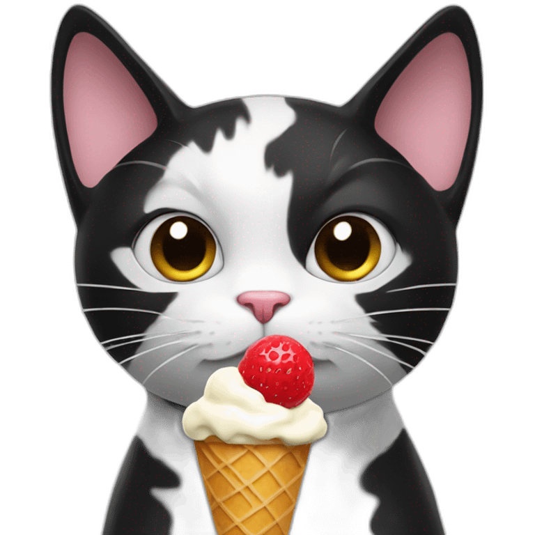 Black and white cat eating ice cream emoji