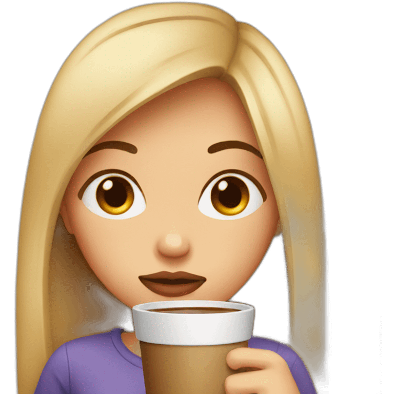 girl drinking coffee with a pout emoji