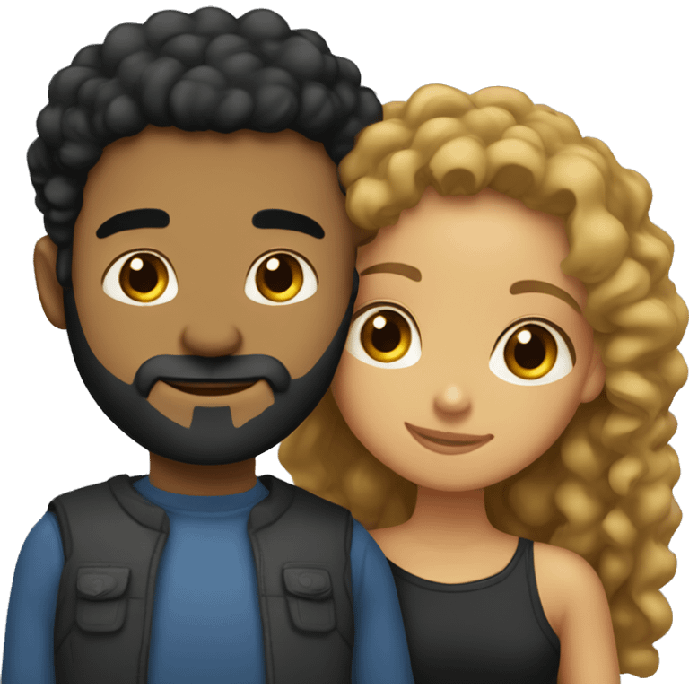 Light skin;Black long hair girl hugging with a man with black beard and curly hair on top emoji