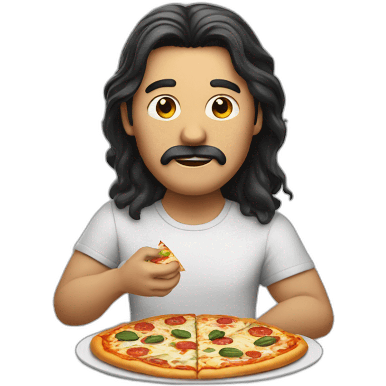 Long dark hair man eating pizza emoji