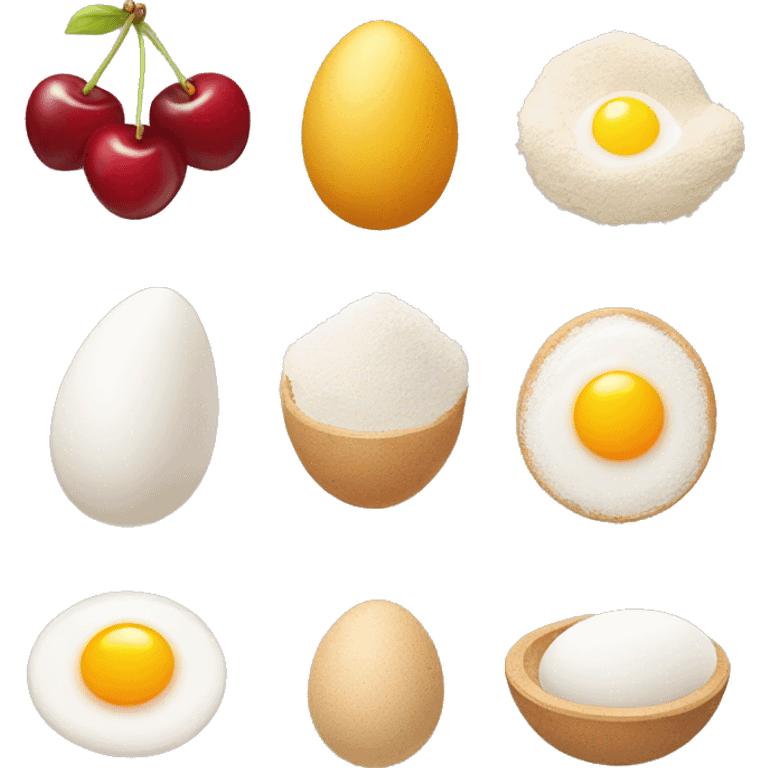 flour, eggs, cherry, emoji