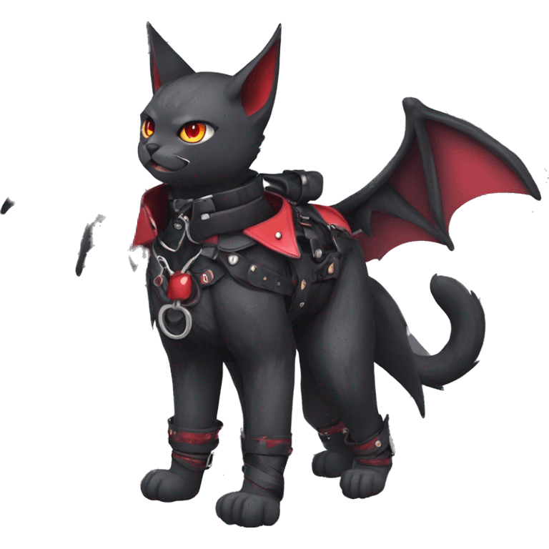 cool edgy kawaii black punk red fantasy nargacuga-bat-cat-Fakemon collar harness full body emoji