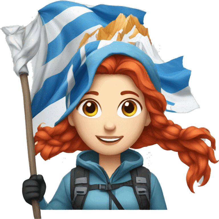 a red hair female on everest with greek flag emoji