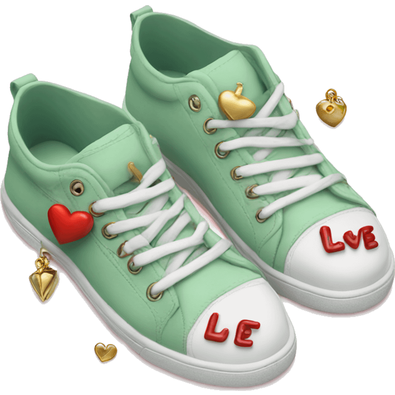 Sage sneakers with love charms emoji