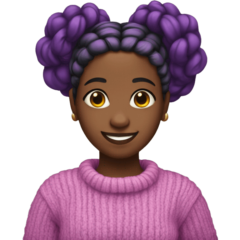 A black girl with braided hair and purple streaks and a pink sweater smiling emoji