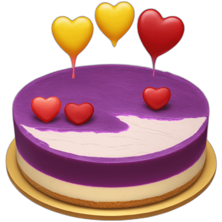 No bake cheesecake with 3 colored jams red purple and yellow hearts emoji