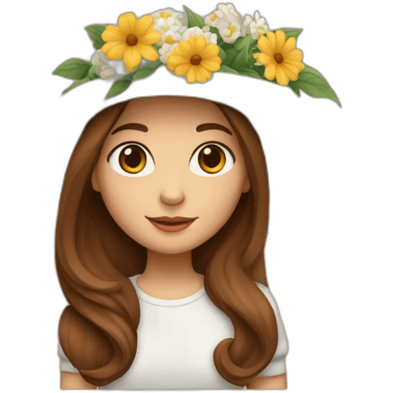 white skin, Girl with a hat, brown hair straight to the shoulders, holding a bouquet of flowers emoji