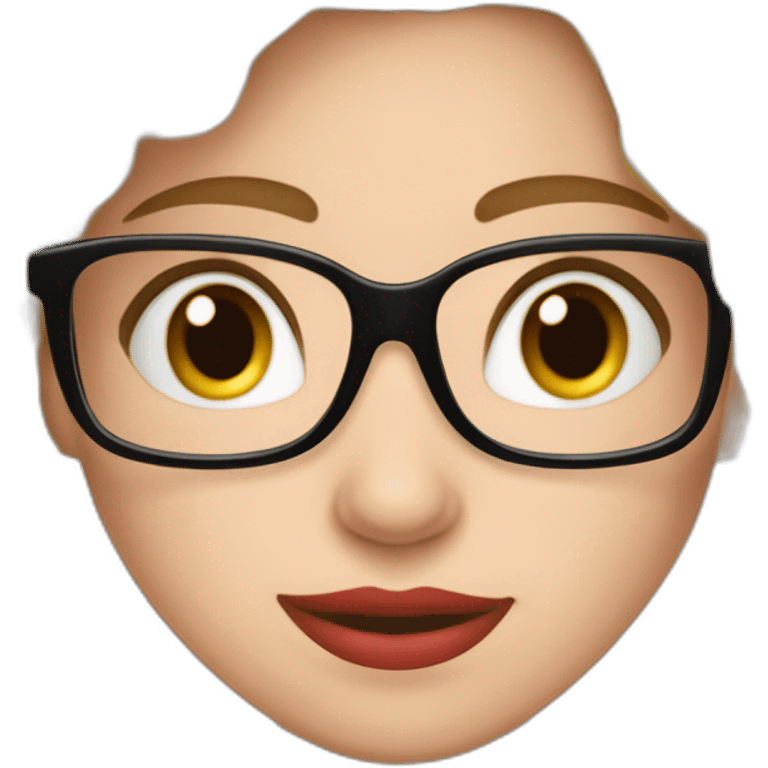 quiero un emoji de una chica blanca catira cabello largo de lentes con montura roja, vestida de peluquera sosteniendo un peine y una tijera emoji