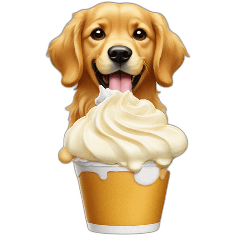 golden retriever eating whipped cream emoji