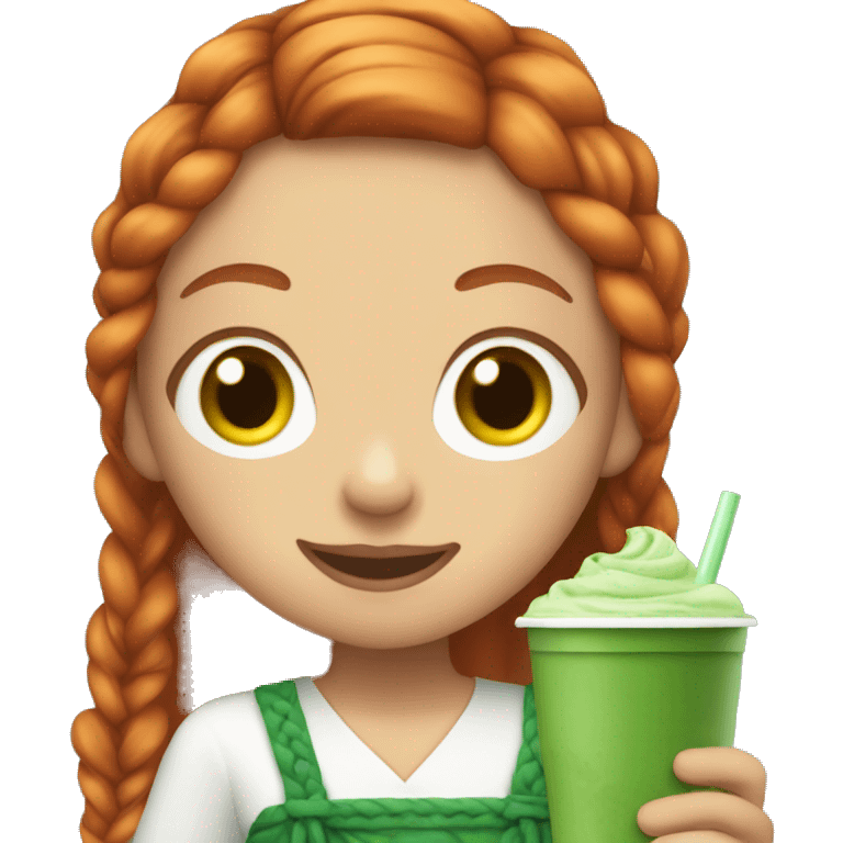 Redhead girl with braids holding iced matcha emoji